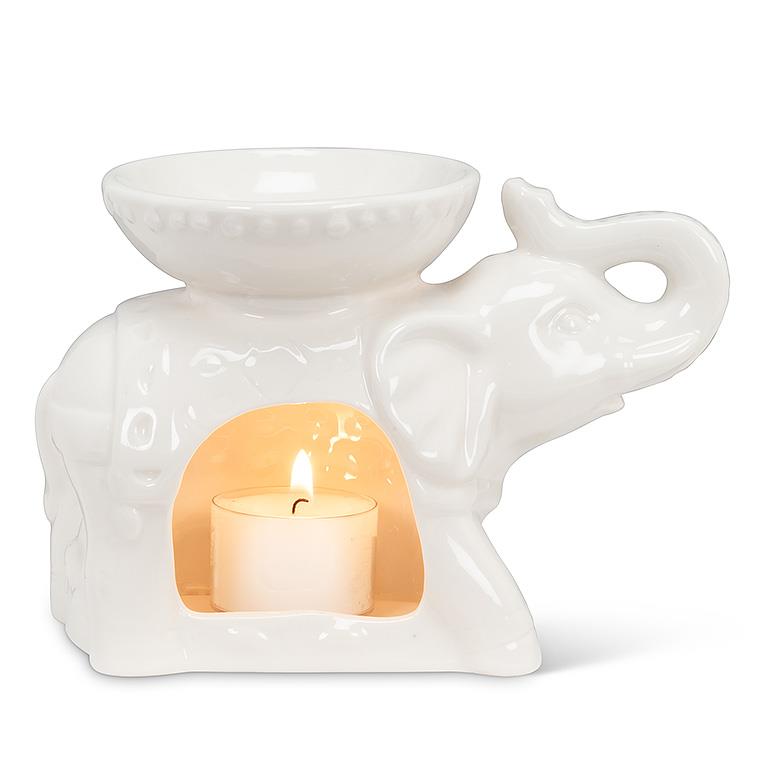 White Ornate Elephant Oil Warmer | Putti Fine Furnishings