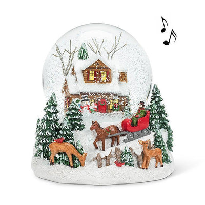 Large Village Scene Snow Globe with Music