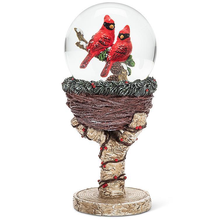 Cardinals in Nest Pedestal Snow Globe | Putti Christmas Celebrations 