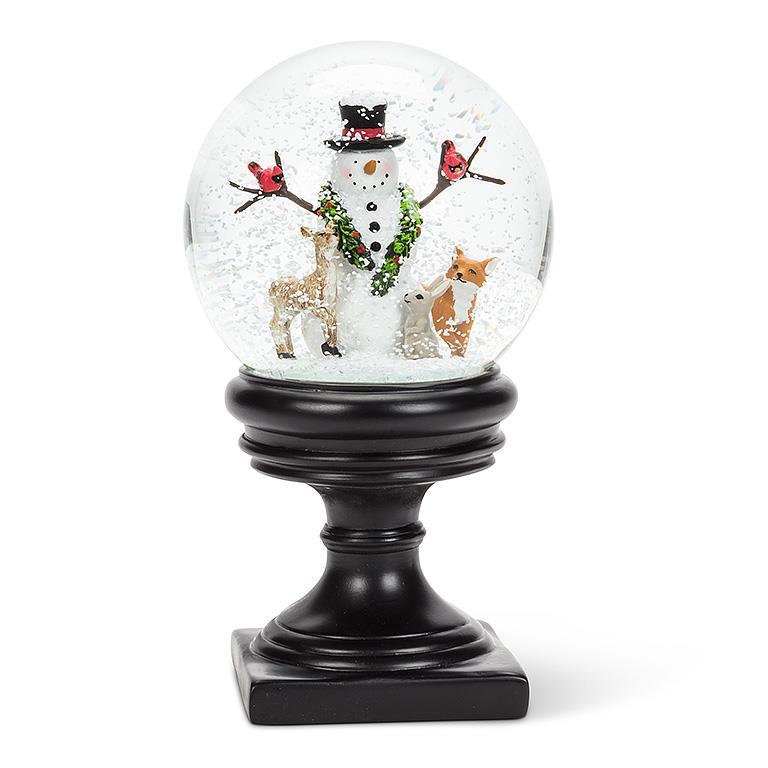 Snowman with Animals Pedestal Snow Globe | Putti Christmas Decorations 