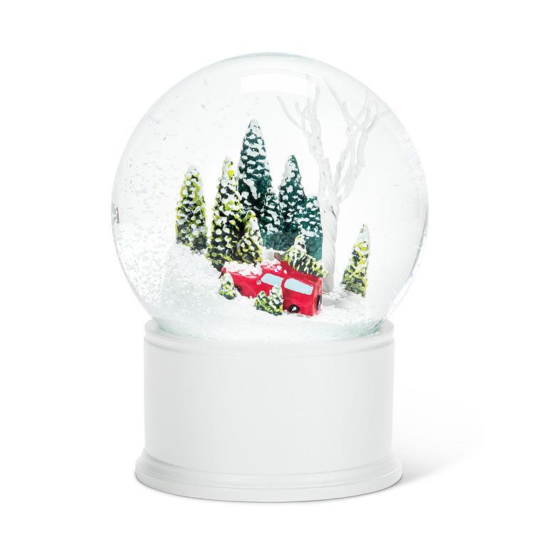 Small Car with Tree in Forest Snow Globe