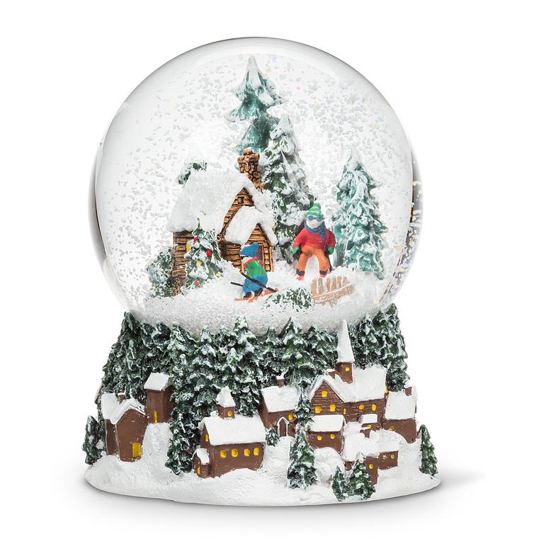 Cabin & Skiers Snow Globe
