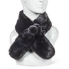 Faux Fur Pull Thru Scarf with Pompom - Black