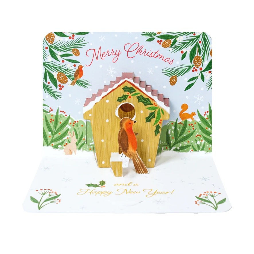 Robin and Birdhouse Pop Up Christmas Card