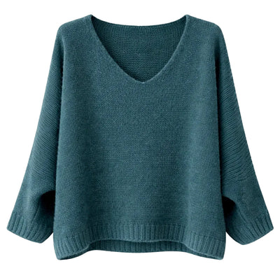 Mohair Blend V-Neck Sweater  - Teal - Putti Fine Furnishings