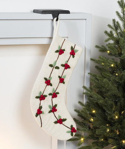 White Holly & Berries Stocking | putti Christmas Decorations