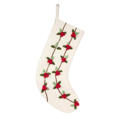 White Holly & Berries Stocking | putti Christmas Decorations
