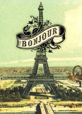 "Bonjour" Eiffel Tower Greeting Card
