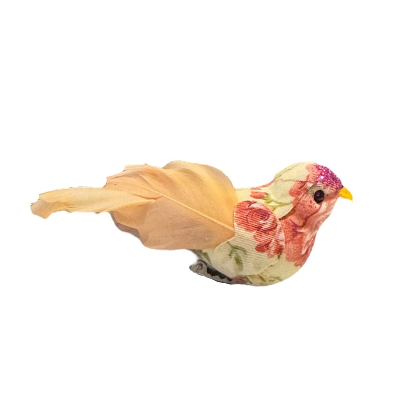 Pink Chintz Feather Bird with Clip