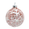 Blush Pink with White Glittered Flowers Glass Ball Ornament