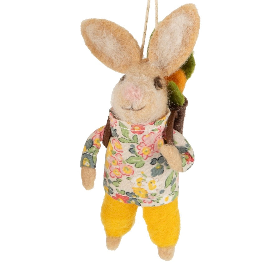 Boy Rabbit with Floral Shirt Felt Ornament