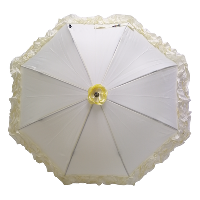 Triple Frill Stick Auto Umbrella  Beige