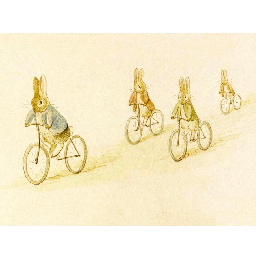 Bunnies on Bicycles Vintage Greeting Card