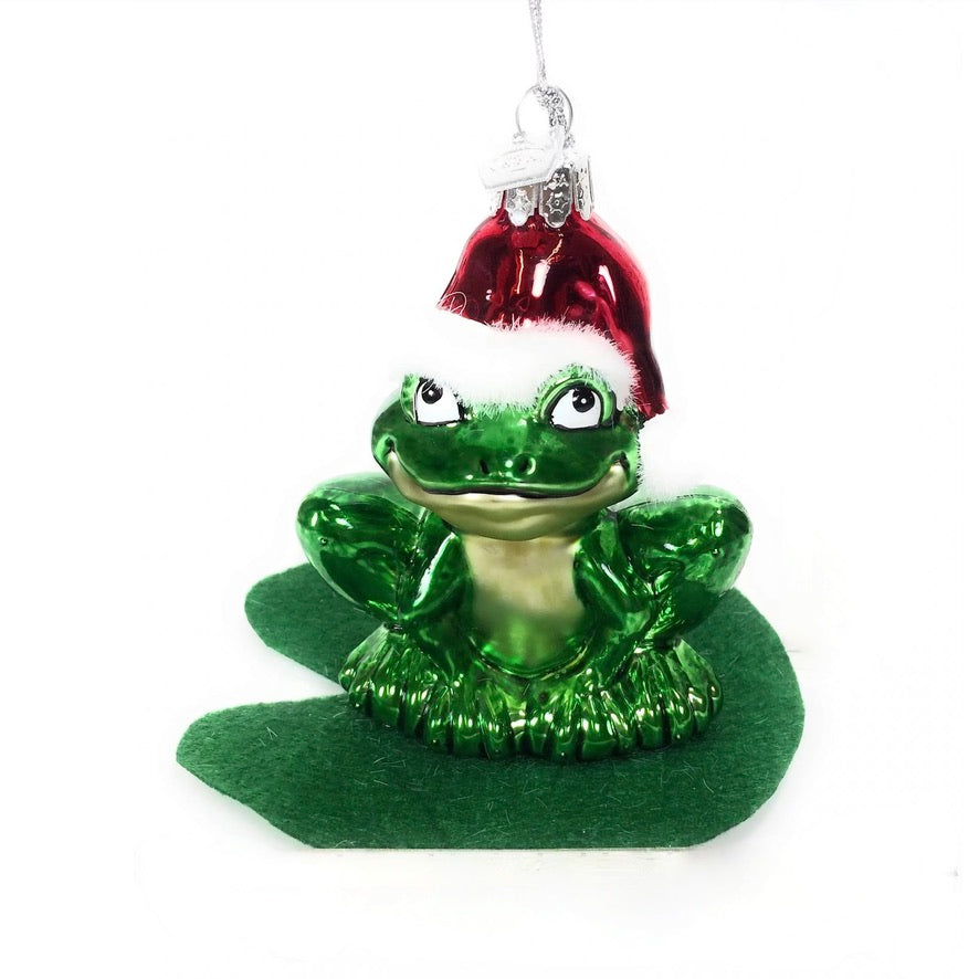 Kurt Adler Frog on Lilly Pad Glass Ornament