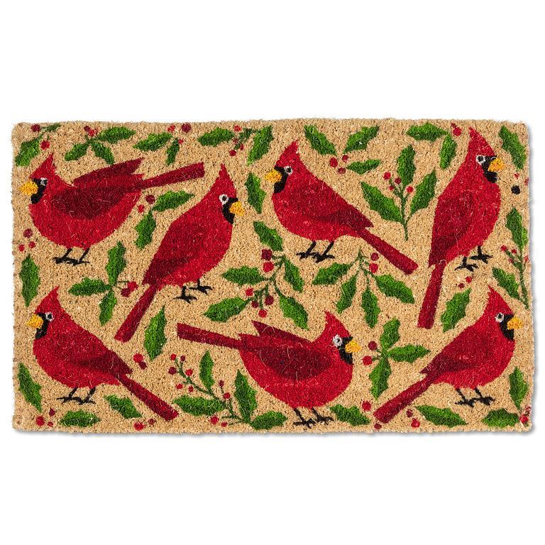 Cardinals & Holly Doormat  | Putti Christmas Door Mats Canada 