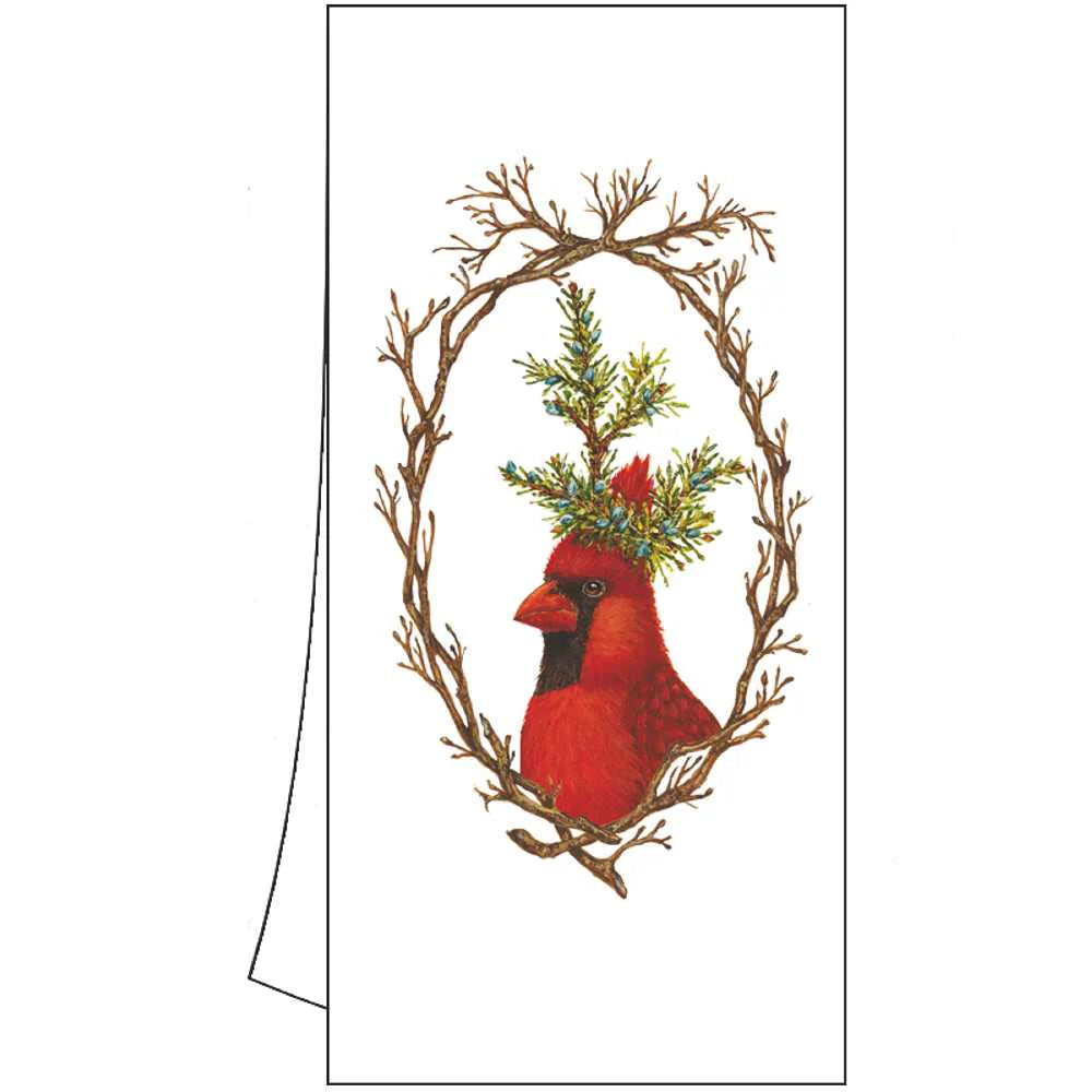 "Holiday Party" Cardinal Cotton Tea Towel