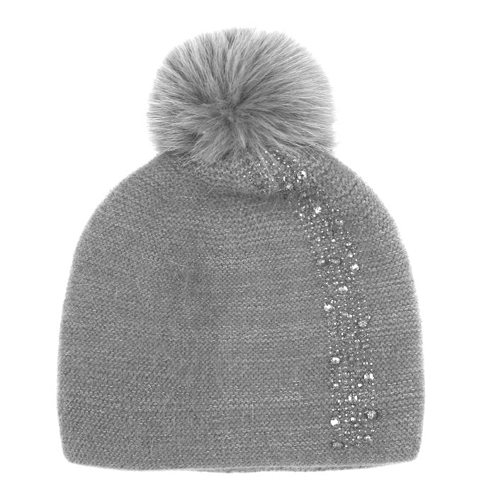 Sparkle Embellished Pompom Hat - Silver