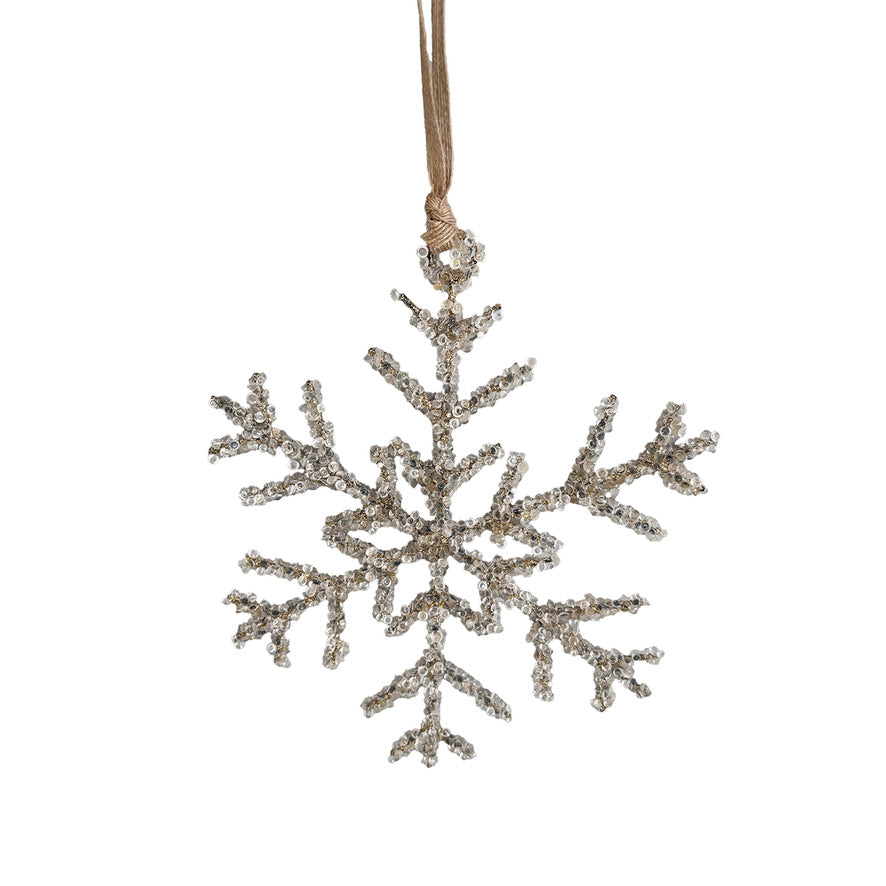 Clear Beaded Champagne Snowflake Ornament - Small