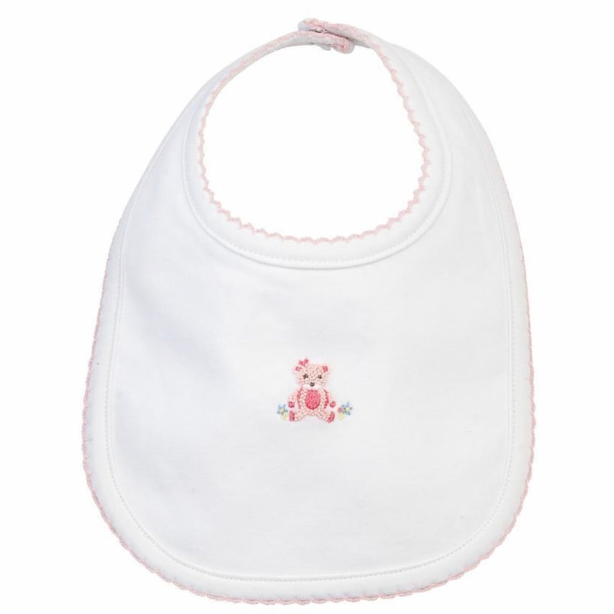 Mud Pie - French Knot Pink Bear Bib  | Le Petite Putti Canada