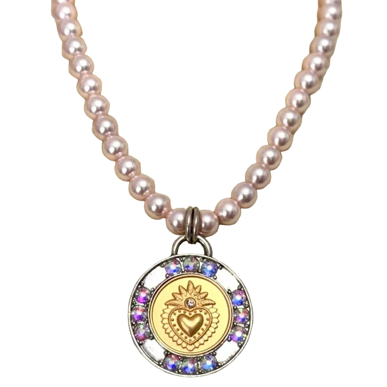 Valentine Rouge "Pink Pearl Sacred Heart" Necklace