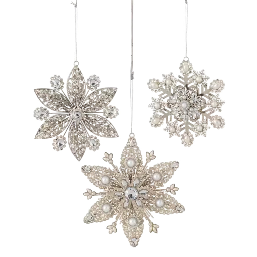 Silver Metal with Pearls Snowflake Ornament