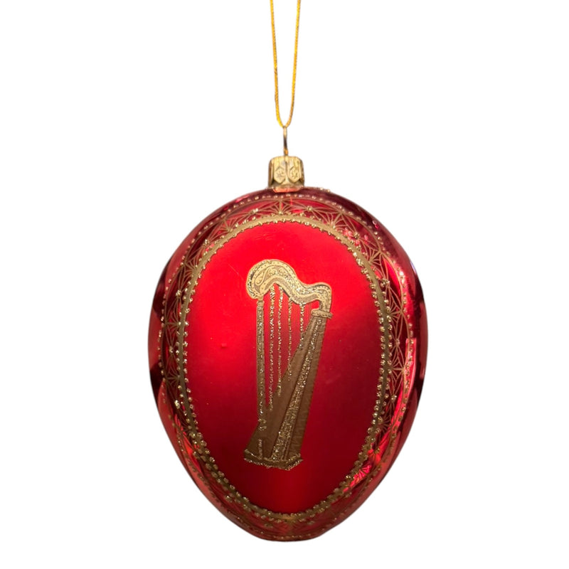 Red Glass Egg Ornament  with Lyre
