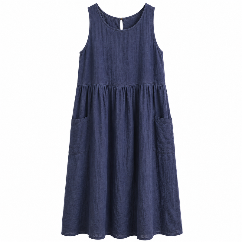 Linen Smock Dress - Navy