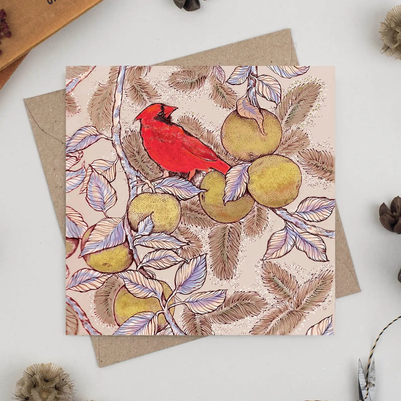 Cardinal and Apples Greeting Card