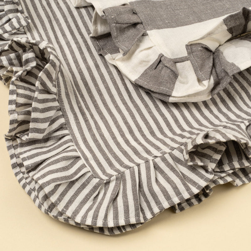 Ruffle Stripe Tea Towels - Grey, Set of 2
