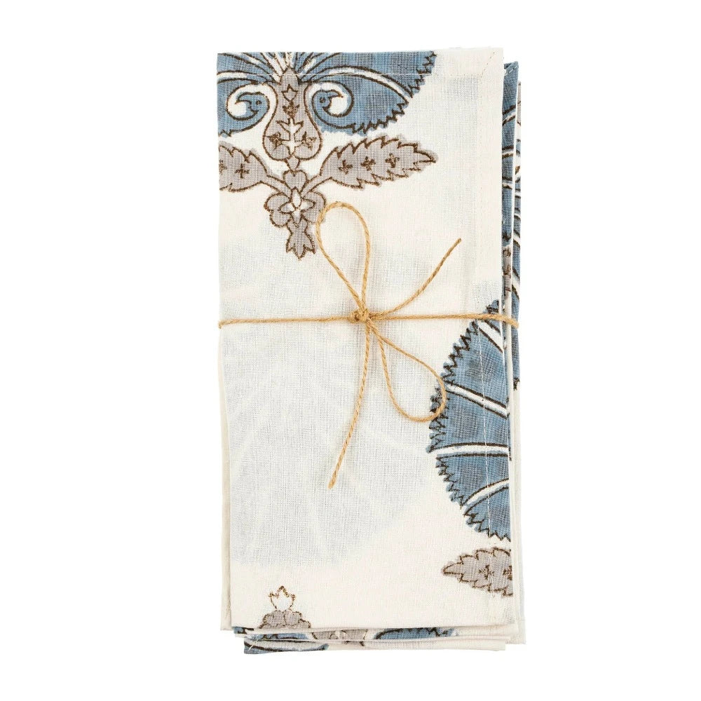 Flora Block Print Napkins - Set of 4 | Putti Fine Furnishings 