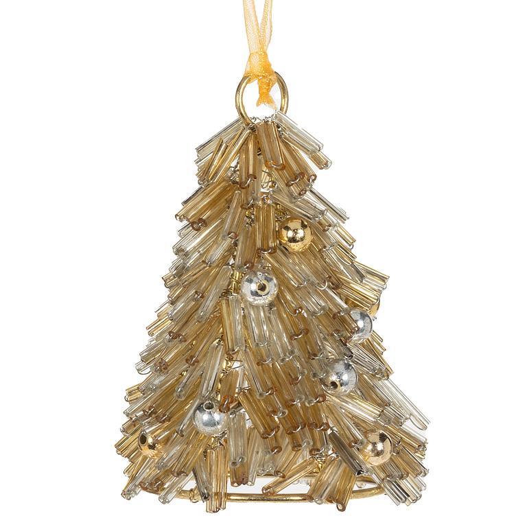 Beaded Tree Ornament - Gold