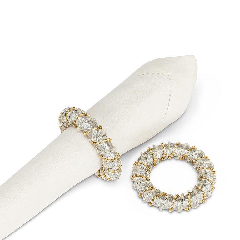 Gold Silver Bead & Ribbon Wrap Napkin Ring  | Putti Christmas Celebrations