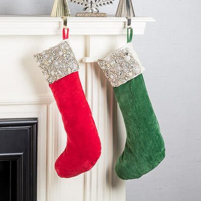 Jewelled Top Christmas Stocking - Green  | Putti Christmas Canada