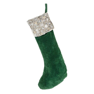 Jewelled Top Christmas Stocking - Green  | Putti Christmas Canada
