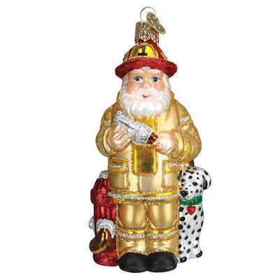 Old World Christmas Yellowcoat Fireman Santa Ornament | Putti Christmas Decorations