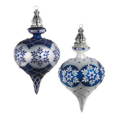 Blue and White Snowflake Finial Ornament | Putti Christmas Decorations