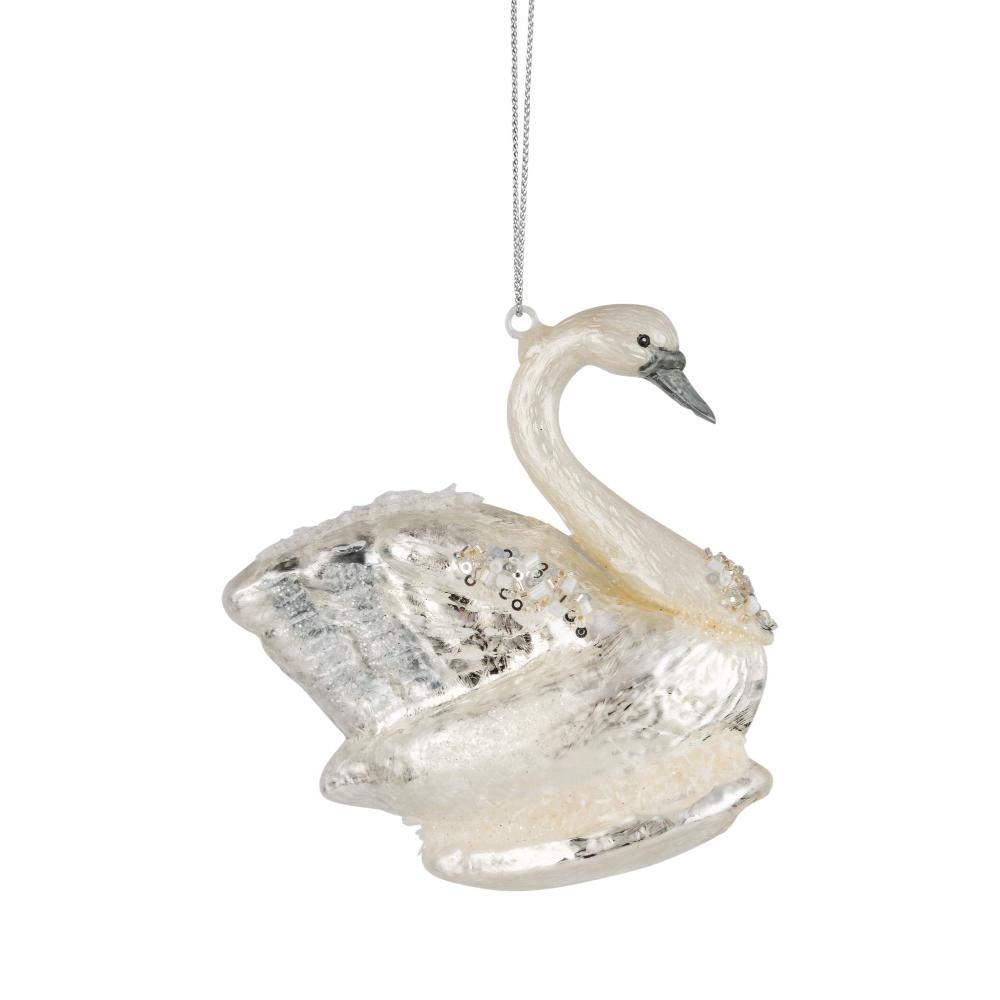 Pale Silver Swan Glass Ornament | Putti Christmas Decorations 