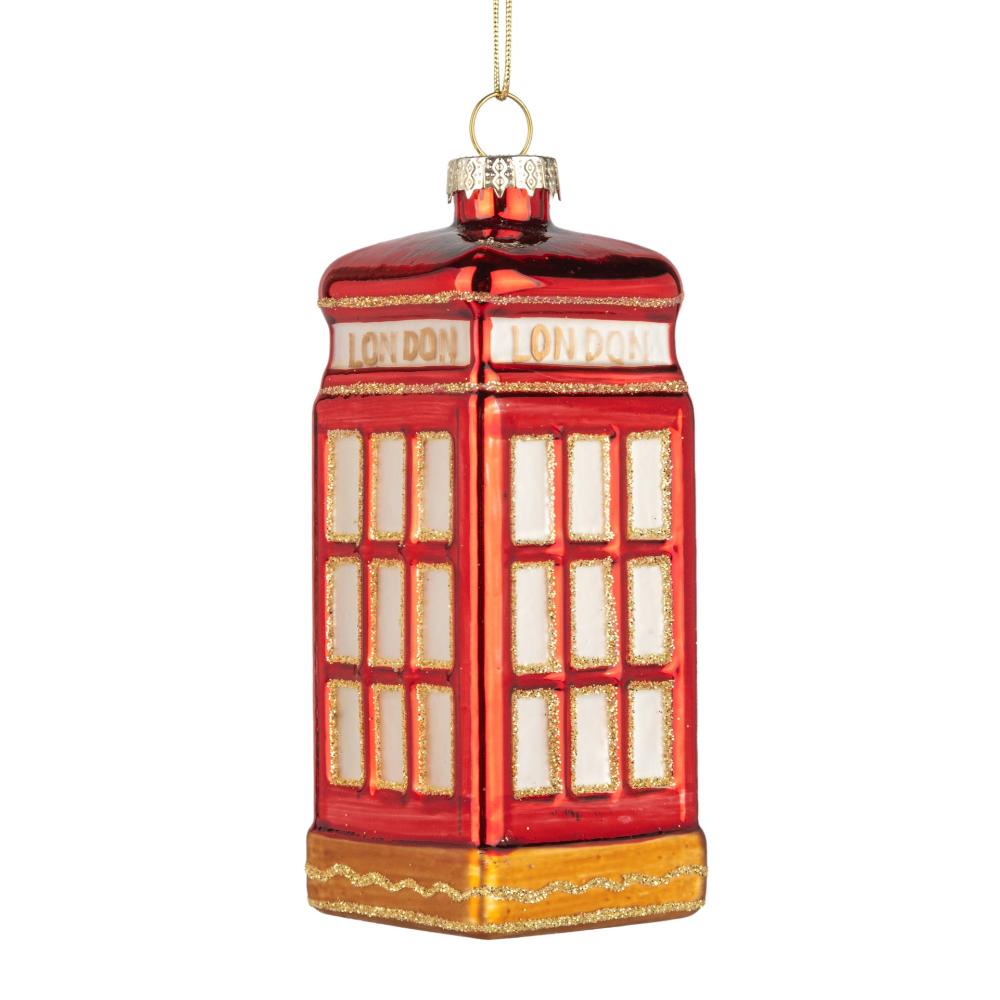 London Phone Booth Glass Ornament | Putti Christmas Decorations 