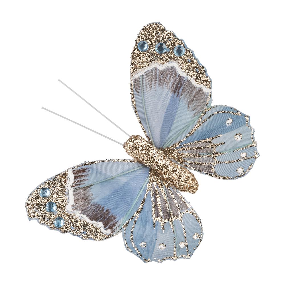 Beaded Butterfly Clip Ornament - Blue | Putti Christmas Decorations 