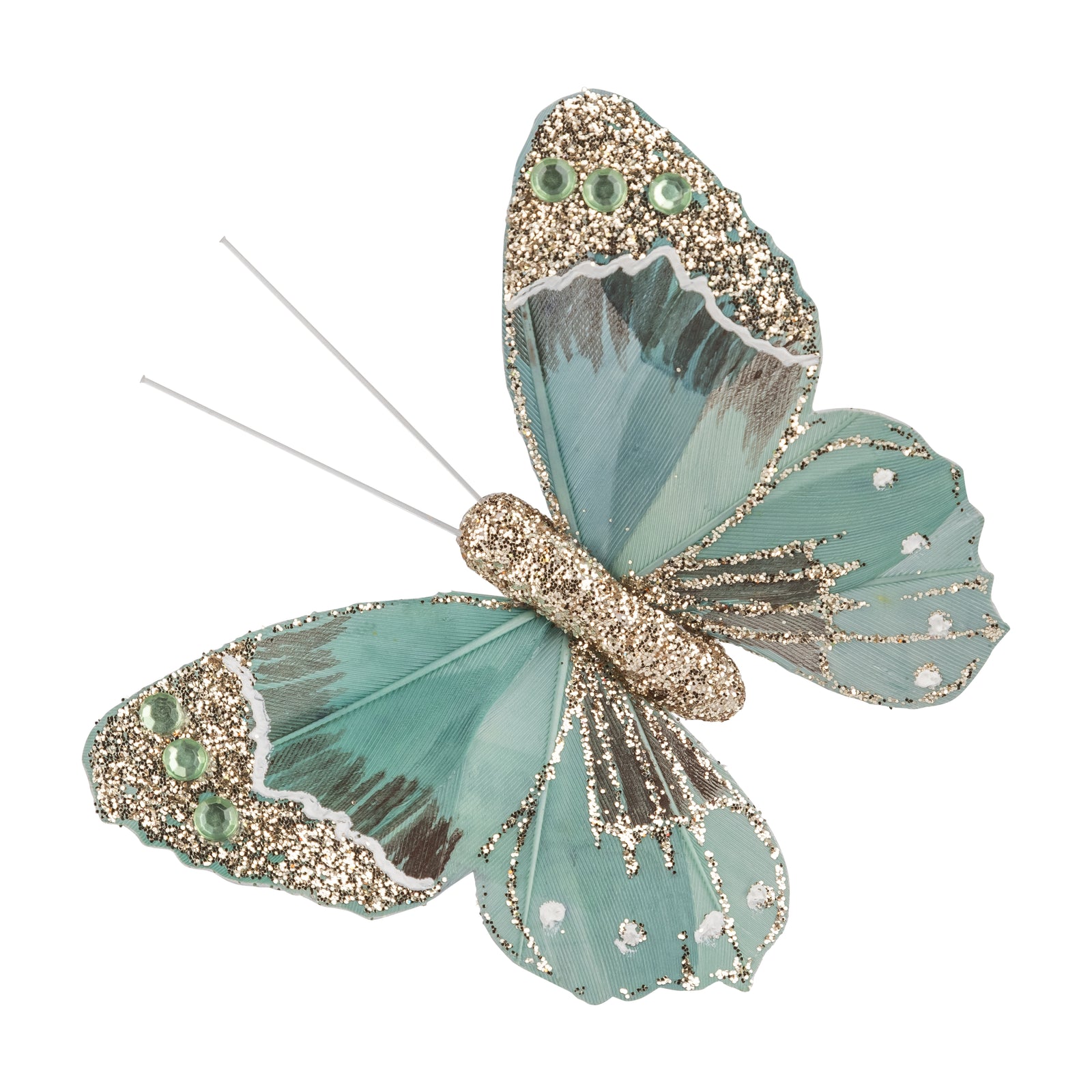 Beaded Butterfly Clip Ornament - aqua