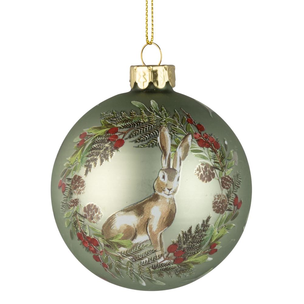 Hare with Berry Glass Ball Ornament | Putti Christmas Decorations 