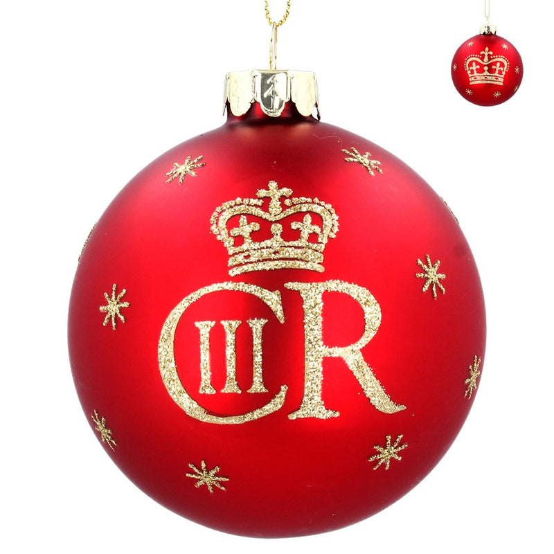 Matt Royal Red King Charles III Glass Ball ornament