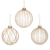 Amber with Silver Glitter Wide Stripes Glass Ball Ornament