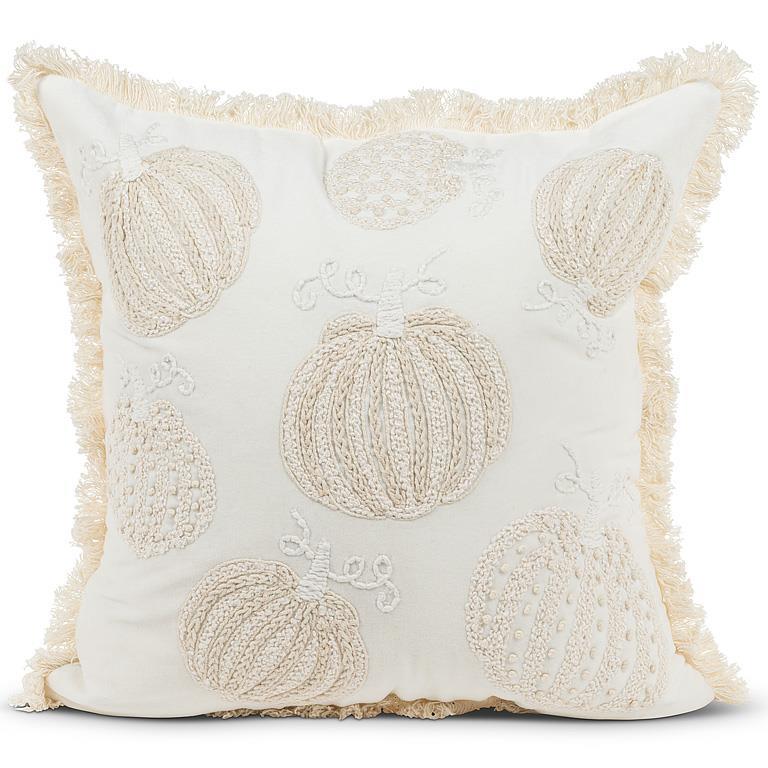 Embroidered Pumpkins on Velvet Pillow