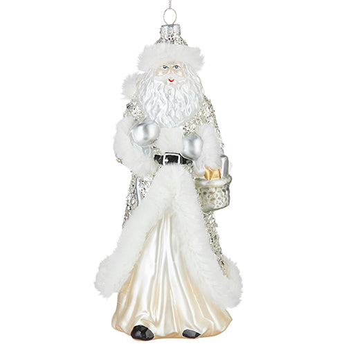 Silver Glittered Santa Glass Ornament | Putti Christmas Decorations