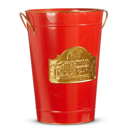Red Christmas Tree Farm Tin Bucket - 40cm  | Putti Christmas Decorations