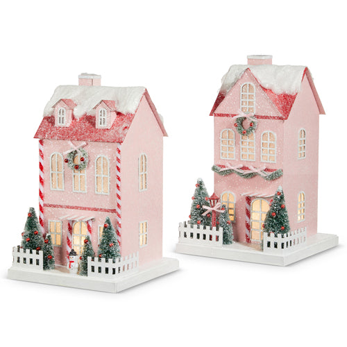 Pink House with LED | Putti Christmas Decorations 