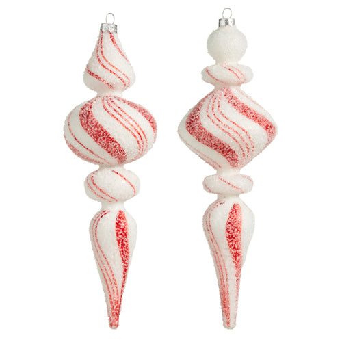 Peppermint Swirl Glass Finial Ornament | Putti Christmas Decorations 