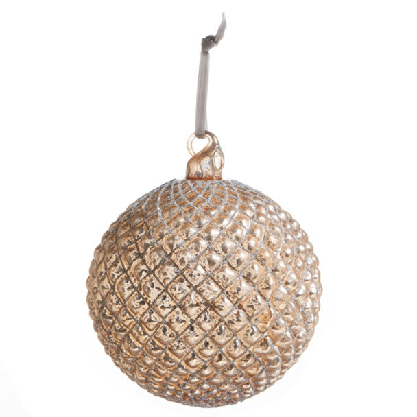 Champagne Quilted Ball Glass Christmas Ornament | Putti Christmas Canada 