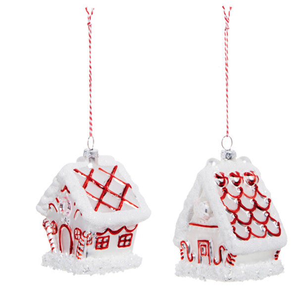 Peppermint Gingerbread House Glass Ornament